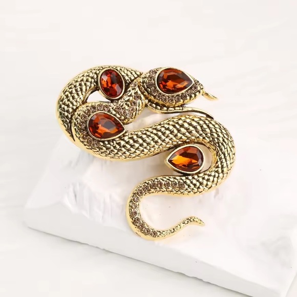 Serpenti Amber Couture Golden Vintage Crystals Brooch - Picture 3 of 5